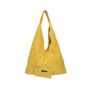 Made in Italy Damen XXL Leder Tasche Handtasche Wildleder Shopper Schultertasche Hobo-Bag Umhängetasche Ledertasche Beuteltasche Velourleder DIN-A4 Gelb