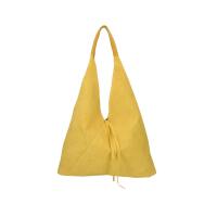 Made in Italy Damen XXL Leder Tasche Handtasche Wildleder Shopper Schultertasche Hobo-Bag Umhängetasche Ledertasche Beuteltasche Velourleder DIN-A4 Gelb