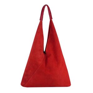 OBC Made in Italy Damen XXL Leder Tasche Handtasche Wildleder Shopper Schultertasche Hobo-Bag Umhängetasche Beuteltasche Velourleder DIN-A4 Ledertasche Rot