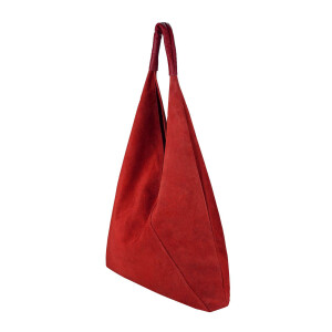 Made in Italy Damen XXL Leder Tasche Handtasche Wildleder Shopper Schultertasche Hobo-Bag Umhängetasche Ledertasche Beuteltasche Velourleder DIN-A4 Rot