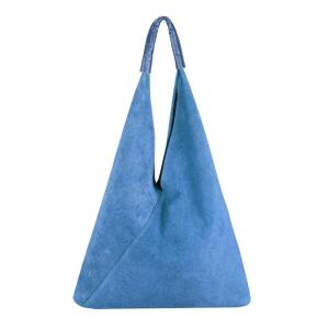 OBC Made in Italy Damen XXL Leder Tasche Handtasche Wildleder Shopper Schultertasche Hobo-Bag Umhängetasche Beuteltasche Velourleder DIN-A4 Ledertasche Jeansblau