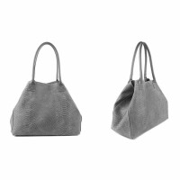 Made in Italy DAMEN LEDER TASCHE DIN-A4 Schlange Prägung Shopper Tote Bag Henkeltasche Wildleder Handtasche Umhängetasche Ledertasche Schultertasche Beuteltasche Braun
