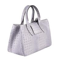 Made in Italy Damen Echt Leder Tasche Business Shopper Aktentasche Schultertasche Handtasche Ledertasche Kroko-Prägung Umhängetasche Tote Bag Hellgrau (Kroko-Prägung)