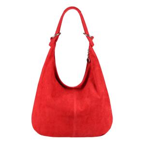 Made in Italy Damen XXL Ledertasche Wildleder Shopper Tasche Schultertasche Umhängetasche Hobo-Bag Beuteltasche Rot