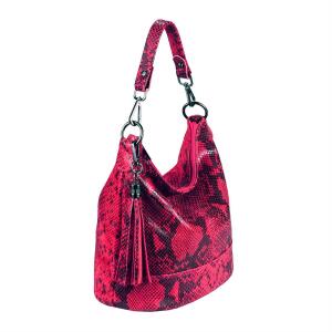 DAMEN Echtleder TASCHE Handtasche Schultertasche City Bag Cross-Over Umhängetasche Henkeltasche Ledertasche Damentasche Schlangen-Prägung Python Muster Fransen Anhänger Pink
