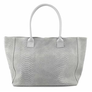 Made in Italy DAMEN LEDER TASCHE DIN-A4 Schlange Prägung Shopper Tote Bag Henkeltasche Wildleder Handtasche Umhängetasche Ledertasche Schultertasche Beuteltasche Hellgrau