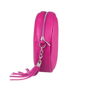 OBC Made in Italy Damen ECHT Leder Tasche Crossbody Runde Schultertasche City Bag Crossover Umhängetasche Clutch Ledertasche Damentasche Minibag  Pink
