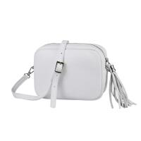 Made in Italy DAMEN LEDER TASCHE Umhängetasche Schultertasche Beuteltasche Cross-Over Crossbody Bag Glattleder Schmucktasche Fransen Ledertasche Weiß