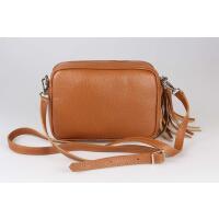 Made in Italy DAMEN LEDER TASCHE Umhängetasche Schultertasche Beuteltasche Cross-Over Crossbody Bag Glattleder Schmucktasche Fransen Ledertasche Cognac