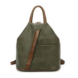 Damen Rucksack Tasche Schultertasche Leder Optik Daypack Backpack Handtasche Tagesrucksack Cityrucksack Grün