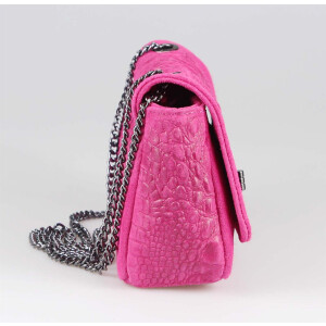 Made in Italy Damen Leder Tasche Kroko-Prägung Kette Henkeltasche Clutch Wildleder Handtasche Ledertasche Schultertasche Pink