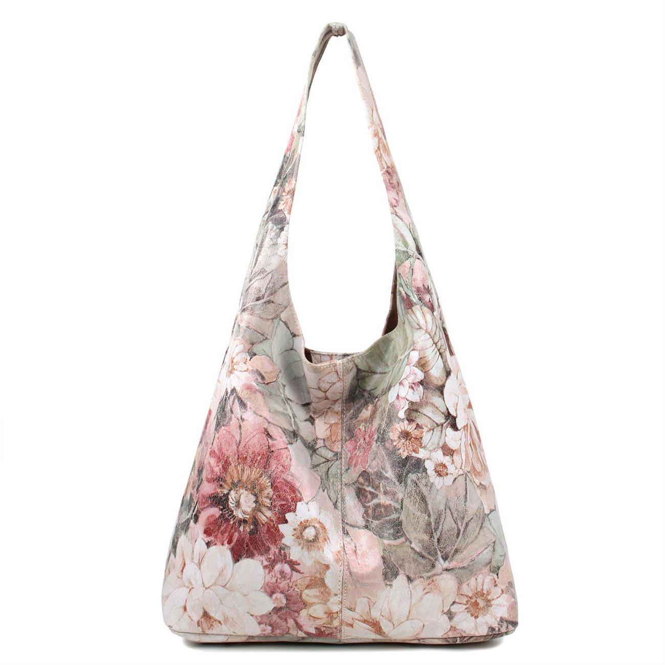 MADE IN ITALY DAMEN LEDER TASCHE Blumen Shopper Schultertasche