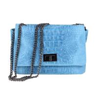 Made in Italy Damen Leder Tasche Kroko-Prägung Kette Henkeltasche Clutch Wildleder Handtasche Ledertasche Schultertasche Blau