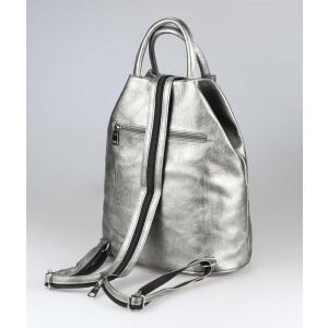 OBC Damen Rucksack Tasche Schultertasche Leder Optik Daypack Backpack Handtasche Tagesrucksack Cityrucksack Silber