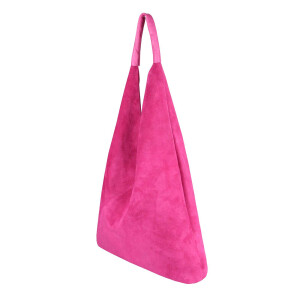 OBC Made in Italy Damen XXL Leder Tasche Handtasche Wildleder Shopper Schultertasche Hobo-Bag Umhängetasche Ledertasche Beuteltasche Velourleder DIN-A4 Pink