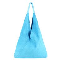 Made in Italy Damen XXL Leder Tasche Handtasche Wildleder Shopper Schultertasche Hobo-Bag Umhängetasche Ledertasche Beuteltasche Velourleder DIN-A4 Blau