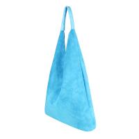 Made in Italy Damen XXL Leder Tasche Handtasche Wildleder Shopper Schultertasche Hobo-Bag Umhängetasche Ledertasche Beuteltasche Velourleder DIN-A4 Blau