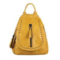 Damen Rucksack Backpack Cityrucksack Schultertasche Leder Optik Tasche Daypack Handtasche Umhängetasche Nieten Gelb 30x32x15 cm