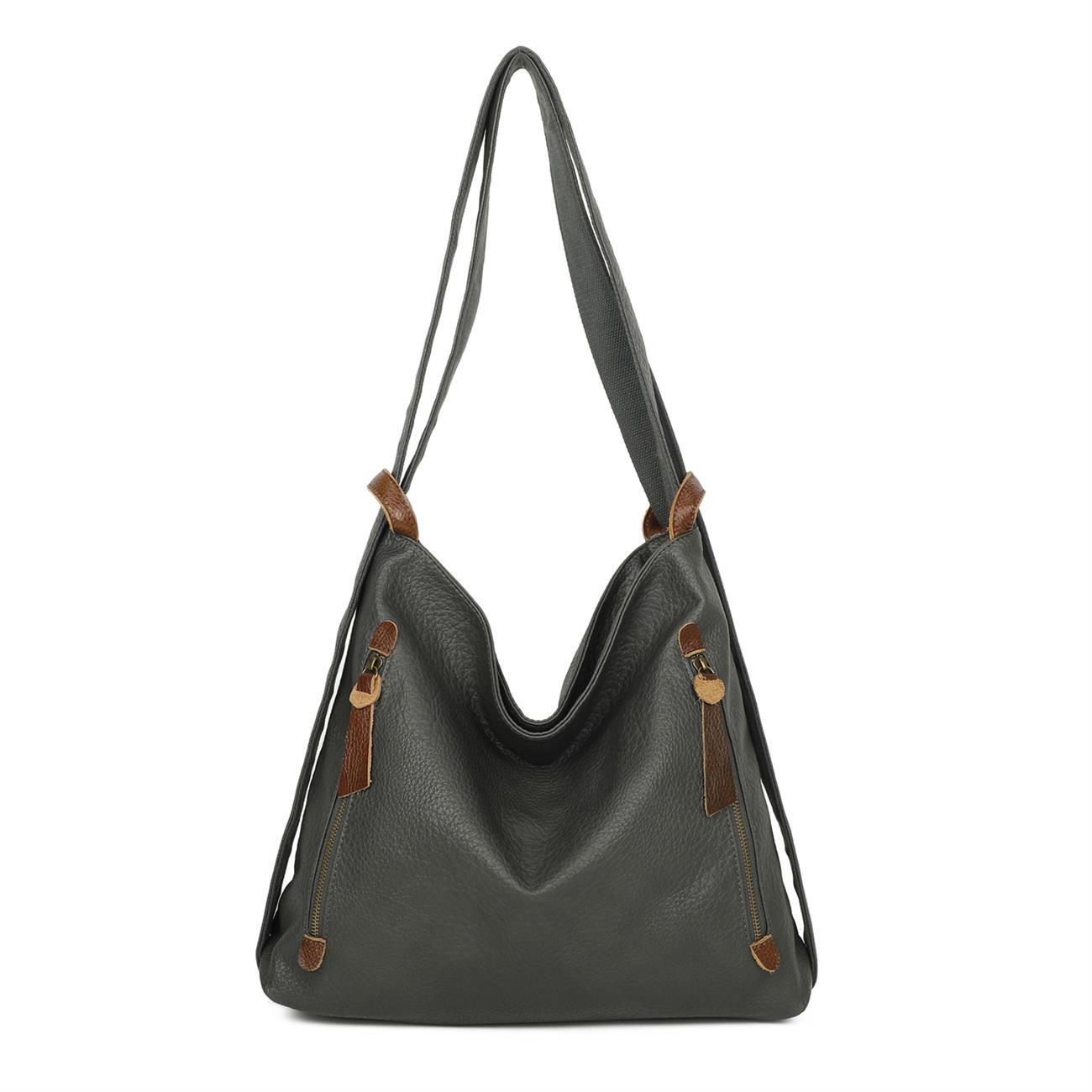 OBC Made In Italy Damen Echt Leder Tasche Rucksack 2 In 1 Umhängetasch