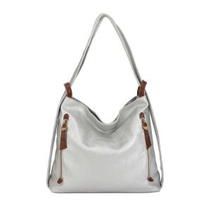 Damen Tasche Rucksack 2 in 1 Umhängetasche Schultertasche Daypack Leder Optik Rucksacktasche Shopper Backpack Freizeitrucksack Silber