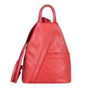 Made in Italy Damen echt Leder Rucksack Backpack Lederrucksack Tasche Schultertasche Ledertasche Rot V1