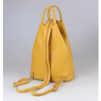 Made in Italy Damen echt Leder Rucksack Backpack Lederrucksack Tasche Schultertasche Ledertasche Shopper Gelb V1