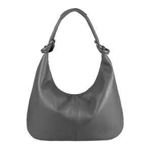 OBC Made in Italy Damen Ledertasche Tasche Tote Bag Shopper Schultertasche Umhängetasche Beuteltasche Hobo-Bag Handtasche Dunkelgrau 43x29x10 cm