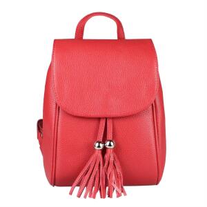OBC Made in Italy Damen Echt Leder Rucksack Cityrucksack Backpack Daypack Schultertasche Lederrucksack Handtasche Stadtrucksack Rot