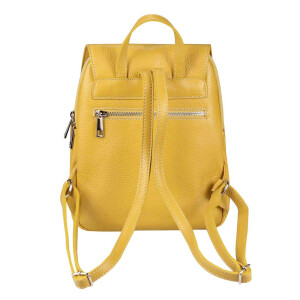 OBC Made in Italy Damen Echt Leder Rucksack Cityrucksack Backpack Daypack Schultertasche Lederrucksack Handtasche Stadtrucksack Gelb(Senf)
