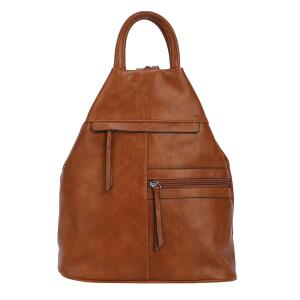 OBC Damen Rucksack Tasche Schultertasche Leder Optik Daypack Backpack Handtasche Tagesrucksack Cityrucksack Cognac 30x33x18 cm