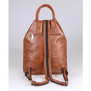 OBC Damen Rucksack Tasche Schultertasche Leder Optik Daypack Backpack Handtasche Tagesrucksack Cityrucksack Cognac.