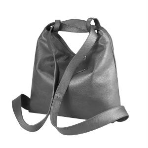 OBC Made in Italy Damen Echt Leder Tasche Rucksack 2 in 1 Umhängetasche Schultertasche Daypack Rucksacktasche Shopper Backpack Cityrucksack Handtasche Grau (Leder)