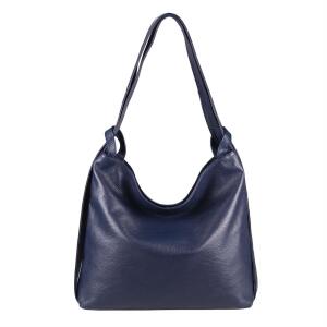 Made in Italy Damen Echt Leder Tasche Rucksack 2 in 1 Umhängetasche Schultertasche Daypack Rucksacktasche Shopper Backpack Cityrucksack Handtasche Dunkelblau (Leder)