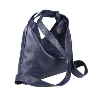 Made in Italy Damen Echt Leder Tasche Rucksack 2 in 1 Umhängetasche Schultertasche Daypack Rucksacktasche Shopper Backpack Cityrucksack Handtasche Dunkelblau (Leder)