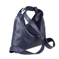 Made in Italy Damen Echt Leder Tasche Rucksack 2 in 1 Umhängetasche Schultertasche Daypack Rucksacktasche Shopper Backpack Cityrucksack Handtasche Dunkelblau (Leder)