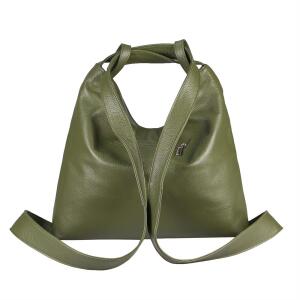 OBC Made in Italy Damen Echt Leder Tasche Rucksack 2 in 1 Umhängetasche Schultertasche Daypack Rucksacktasche Shopper Backpack Cityrucksack Olivgrün (echtes Leder)