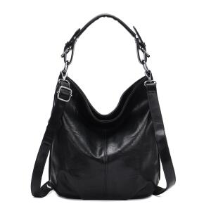 DAMEN TASCHE SHOPPER Hobo-Bag Henkeltasche Schultertasche Umhängetasche Handtasche CrossOver CrossBag Damentasche Reisetasche Beuteltasche SchwarzV1