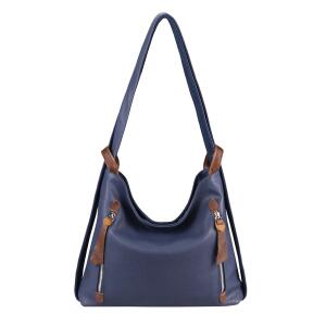 Damen Tasche Rucksack 2 in 1 Umhängetasche Schultertasche Daypack Leder Optik Rucksacktasche Shopper Backpack Freizeitrucksack Dunkelblau 37x28x9 cm