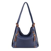 Damen Tasche Rucksack 2 in 1 Umhängetasche Schultertasche Daypack Leder Optik Rucksacktasche Shopper Backpack Freizeitrucksack Dunkelblau 37x28x9 cm
