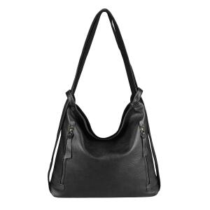 Damen Tasche Rucksack 2 in 1 Umhängetasche Schultertasche Daypack Leder Optik Rucksacktasche Shopper Backpack Freizeitrucksack Schwarz 37x28x9 cm