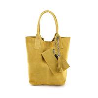 MADE IN ITALY DAMEN XL DIN-A4 LEDER TASCHE Hobo Bag Wildleder Shopper Schultertasche Schmucktasche Umhängetasche Handtasche mit Fransen Quaste Kette