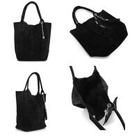 MADE IN ITALY DAMEN XL DIN-A4 LEDER TASCHE Hobo Bag Wildleder Shopper Schultertasche Schmucktasche Umhängetasche Handtasche mit Fransen Quaste Kette