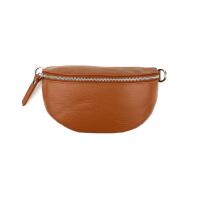 Made in Italy DAMEN LEDER Gürteltasche Crossbody Hüfttasche Bauchtasche Umhängetasche Brusttasche CrossOver Bodybag Schultertasche Handytasche Geldtasche Tasche Schminktasche Kosmetiktasche Braun - Cognac