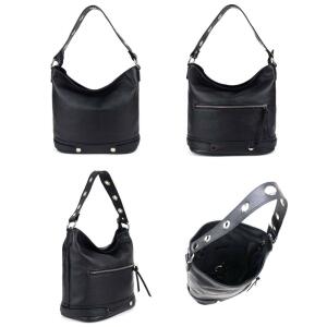 Made in Italy DAMEN LEDER TASCHE SHOPPER Schultertasche City HOBO Bag Cross-Over Umhängetasche Handtasche Damentasche Nieten  Braun