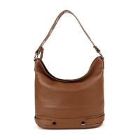 Made in Italy DAMEN LEDER TASCHE SHOPPER Schultertasche City HOBO Bag Cross-Over Umhängetasche Handtasche Damentasche Nieten  Braun