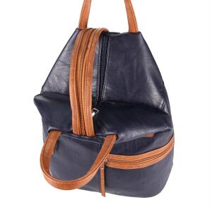 Damen Rucksack Tasche Schultertasche Leder Optik Daypack Backpack Handtasche Tagesrucksack Cityrucksack Blau 30x33x18 cm