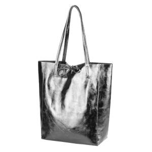 Made in Italy DAMEN LEDER TASCHE DIN-A4 Shopper Schultertasche Henkeltasche Tote Bag Antik Silber