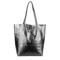 Made in Italy DAMEN LEDER TASCHE DIN-A4 Shopper Schultertasche Henkeltasche Tote Bag Antik Silber