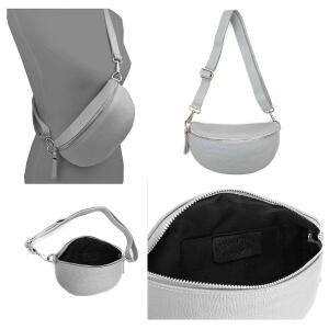 Made in Italy DAMEN LEDER Gürteltasche Crossbody Hüfttasche Bauchtasche Umhängetasche Brusttasche CrossOver Bodybag Schultertasche Handytasche Geldtasche Tasche Schminktasche Kosmetiktasche V2 AntikSilber