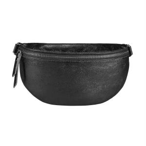 Made in Italy DAMEN LEDER Gürteltasche Crossbody Hüfttasche Bauchtasche Umhängetasche Brusttasche CrossOver Bodybag Schultertasche Handytasche Geldtasche Tasche Schminktasche Kosmetiktasche Schwarz (Metallic)